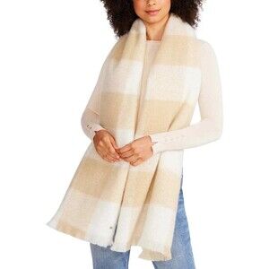 Steve Madden Women's Ivory Two-Tone Buffalo Check Fringed Blanket Scarf